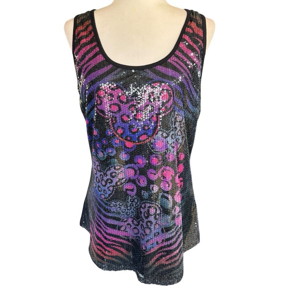 Disney Parks Tank Top Women's Mickey Head Sequins Animal Print XL Whimsical